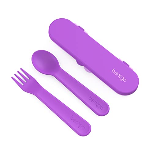 Image of Bentgo Kids Utensil Set - Reusable Plastic Fork, Spoon & Storage Case - BPA-Free Materials, Easy-Grip Handles, Dishwasher Safe - Ideal for School Lunch, Travel, & Outdoors (Purple)