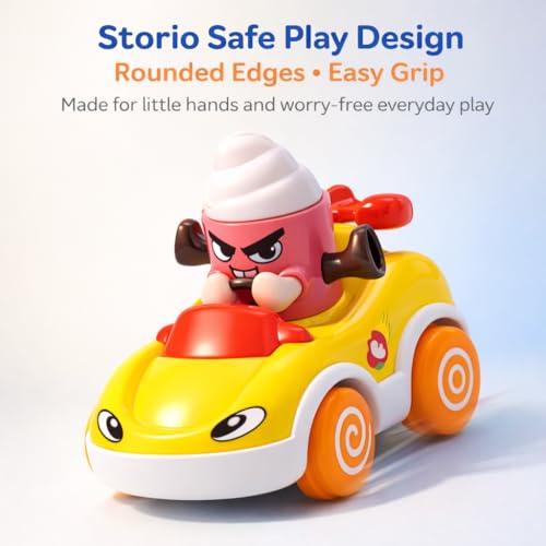 Image of Storio Foodie Toy Car - Mr Icecream | Friction Powered Vehicle for 1-3 Year Old Boys & Girls | Push & Go Baby Car Toy | Cartoon Car for Toddlers 12-18 Months | Safe Durable Educational Toy for Kids