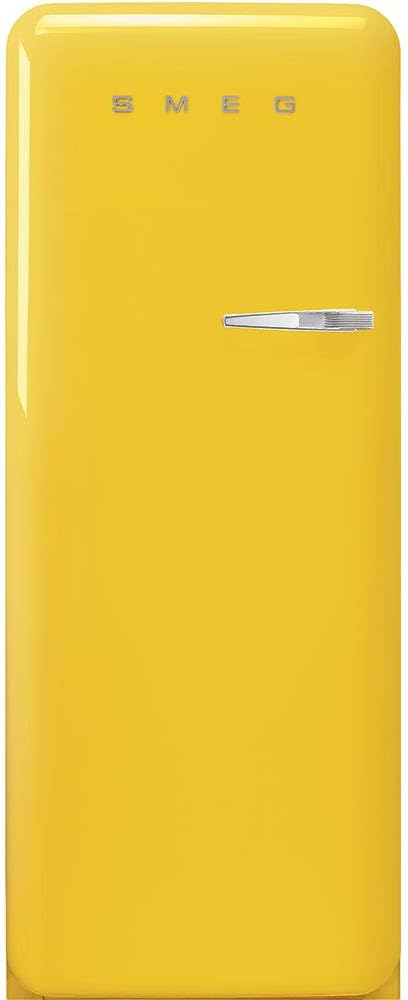 Smeg FAB28 50's Retro Style Aesthetic Top Freezer Refrigerator with 9.93 Cu Total Capacity, Multiflow Cooling System, Adjustable Glass Shelves 24-Inches, Yellow Left Hand Hinge Made In Italy