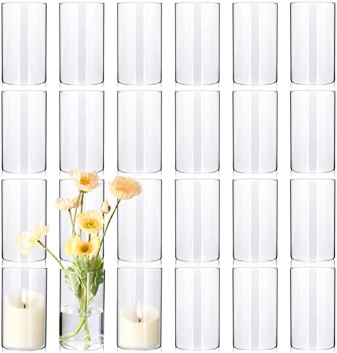 Mimorou 24 Pcs Tall Glass Vases Bulk, 6 Inch Clear Cylinder Flower Vases Transparent Candle Holder for Wedding Centerpieces and Home Decor