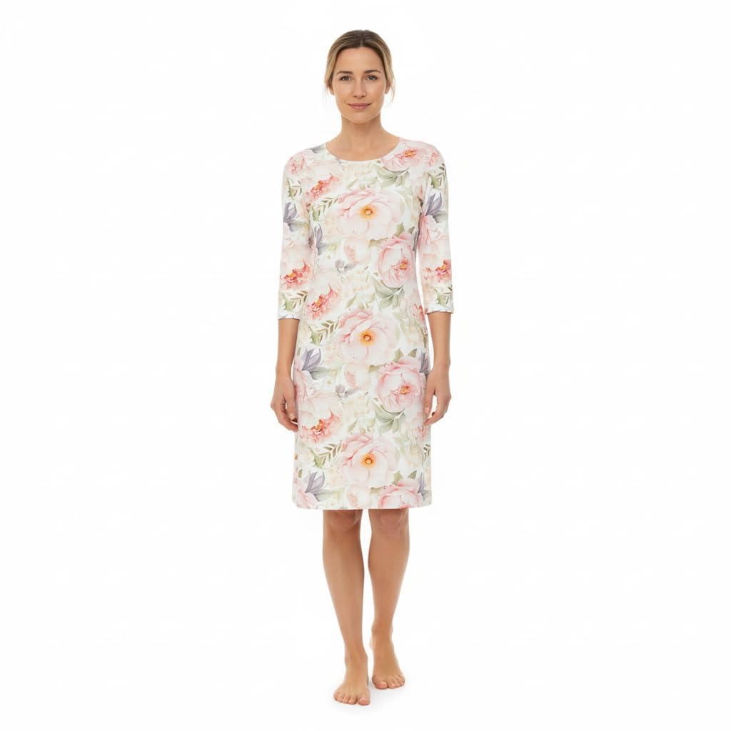 Ringella Damen Nachthemd mit 3/4-Arm, Floraldessin, Knielang