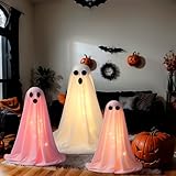 VitalCozy 3 Pack Halloween Decorations Indoor Outdoor Large Light up Spooky Ghost Cute Scary Standing Ghosts Decor with LED Lights for Halloween Front Door Porch Yard Garden Home Party