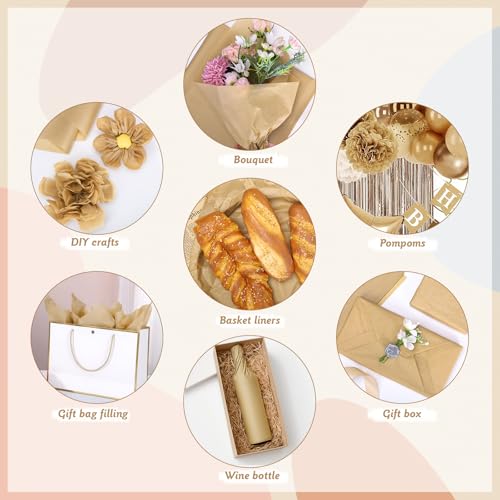 Image of woric 160 Sheets Brown Tissue Paper for Gift Bags 20 X 14 Inches Kraft Tissue Paper Bulk for Vintage Art Crafts Project Rustic Weddings Decorations Business Packaging