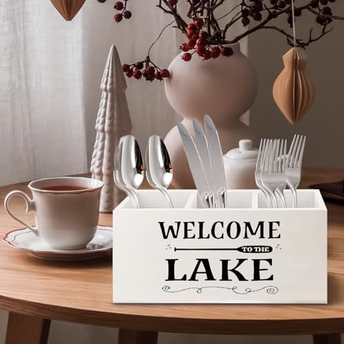 Image of Welcome to the Lake Lake Wooden Pen Pencil Holder for Home Office Desk Accessories, Gifts for Lakes Lovers Makeup Brush Toothbrush Holder Organizer for Bathroom