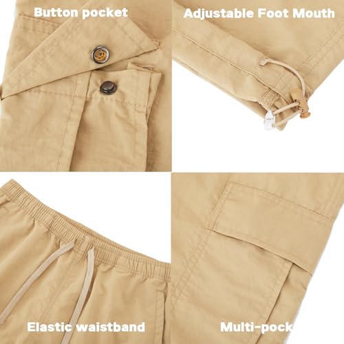 EMMA COLE Men's Wide Leg Drawstring Waist Relaxed Fit Cargo Pants Loose Fit Hip Hop Casual Pants with Side Pockets4