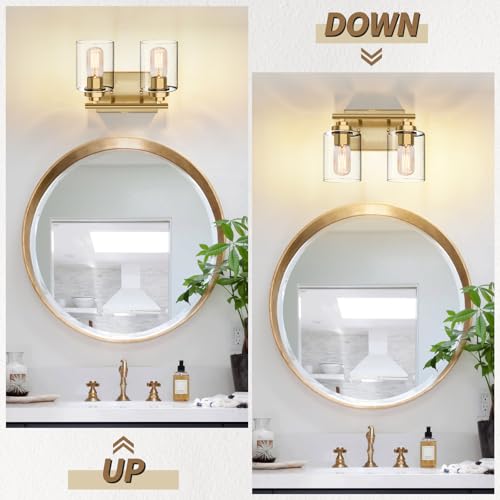 Image of SKEJAO Bathroom Vanity Light Over Mirror,Bathroom Light Fixture Wall Sconce Lighting for Bedroom,Living Room (Gold, 2-Light)