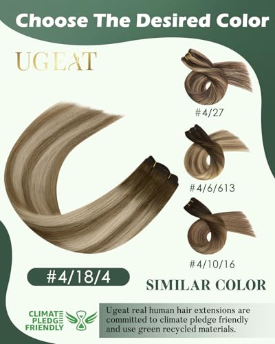 Image of Ugeat Weft Hair Extensions Human Hair, Human Hair Sew in Extensions 20 Inch 100g, Sew in Extensions Double Weft, Dark Brown Balayage Light Brown Mix Medium Blonde