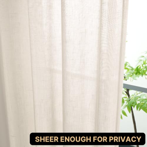 PrinceDeco Linen Semi Sheer Curtains for Living Room, 52x63 inch, Ivory - image 5
