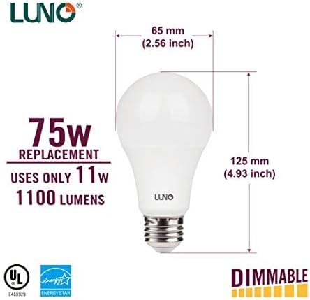 LUNO A19 Dimmable LED Bulb, 11W (75W Equivalent), 1100 Lumens, 4000K (Neutral White), Medium Base (E26),UL & Energy Star (4-Pack) image 7