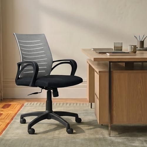 Image of Amazon Brand - Solimo Sitly Mid Back Revolving Office Chair for Work from Home, Study, and Computer Use | Heavy Duty Base | Ergonomic Mesh Design | Durable & Comfortable Seating (Grey Mesh)