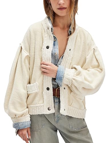 Cardigan Jacket for Women Loose Fit Ribbed Knit Trim Casual Jacket Shacket with Pockets2