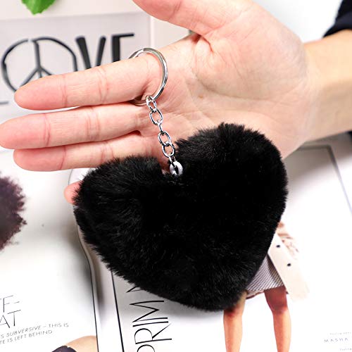 Soleebee Soft Artificial Rabbit Fur Keychain Love Heart Plush Key Ring Cute Bag Charm For Women Girls (Black) #TOP2