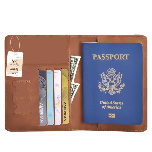 Image of NFI essentials Passport Holder Cover Wallet Travelling RFID Blocking PU Leather Card Case Organiser International Travel Must Haves Accessories for Women Men (Brown)