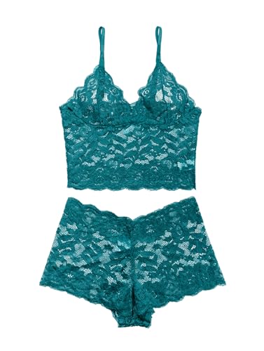 Image of Lilosy Sexy Sheer Floral Lace Pajamas Lingerie Set High Waist Sleepwear Bra and Panty 2 Piece Nightwear