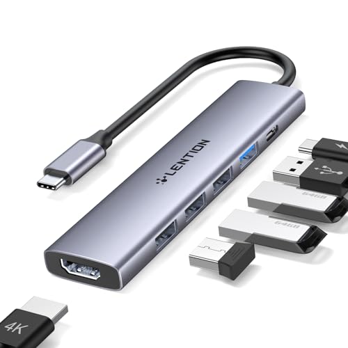 LENTION 6-in-1 USB C Hub Multiport Adapter with 100W Power Delivery, 4K HDMI, 4 USB Ports, Compatible with MacBook Pro/Air, Surface, iPhone (CH17, Space Gray)