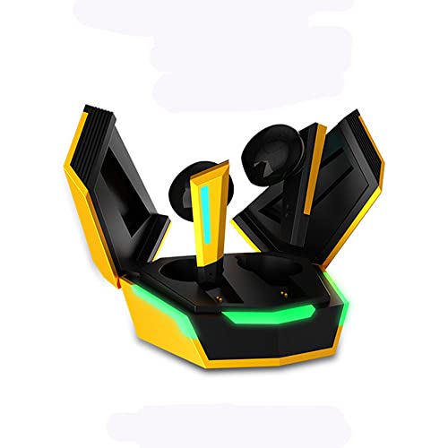 Relogeuhr Ecouteurs Bluetooth sans Fil,Microphone Intégré Bluetooth 5.2 Casque Gaming Étanche Antibruit,Jusqu'à 30 Heures D'autonomie pour Sports/Gym/Travail/Appareils Intelligents (Jaune) Cover