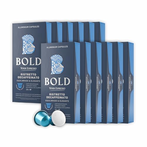 BOLD Your Espresso – Cápsulas de Café de Aluminio Compatibles con Nespresso – Blends Premium Arábica & Robusta – Varios Aromas e Intensidades (120, Ristretto Descafeinado)