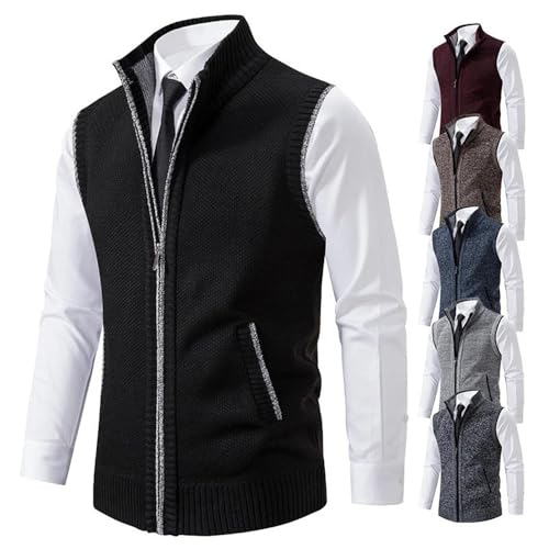 Men's Full Zip Knit Vest Stand Collar Business Casual Sweater Sleeveless Warm Slim Fit Soft Outerwear2