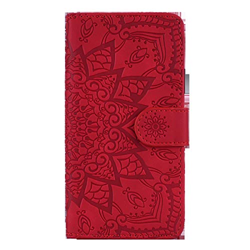 Shukukan iPhone 11 Phone Case 2019 Mandala Embossed Wallet Cases, PU Leather Folio Flip Cover with Card Holders Anti Slip Snug Fit Holster for iPhone 11 2019 6.1 inch Red