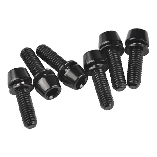 Image of Titanium Ti Allen Hex M5 16mm Tapered Head Bolt with Washer Screw for Bicycle Stem Parts Pack of 6 (Black, M5x16mm)