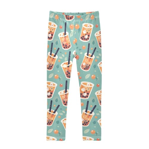 Bubble Tea Pattern Kids Baby Girls Leggings Casual High Waisted Pants Exercise