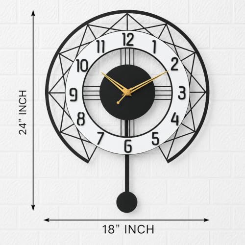 Image of Pendulum Wall Clock for Living Room Stylish | Metal Wall Clock for Office, Bedroom, Hall | Big Size Morden Wall Clock for Home (18 Inch Black)