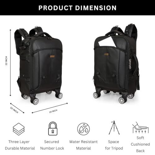 Image of Kamron T - 3 Professional Camera Trolley Backpack, 50L Capacity, Fits 14-inch Laptop, Multiple Compartments, Water Resistant, Black
