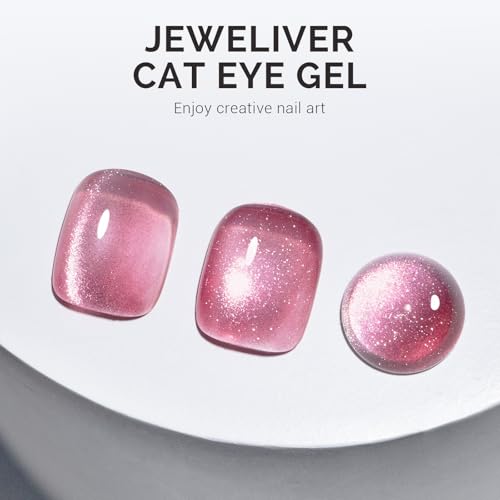 Image of MelodySusie Jeweliver Cat Eye Gel Nail Polish, 0.5 Fl Oz Rose Pink Glitter Holographic Magnetic Nail Polish with Magnet, UV Nail Polish for Nail Art Manicure Salon DIY at Home C47