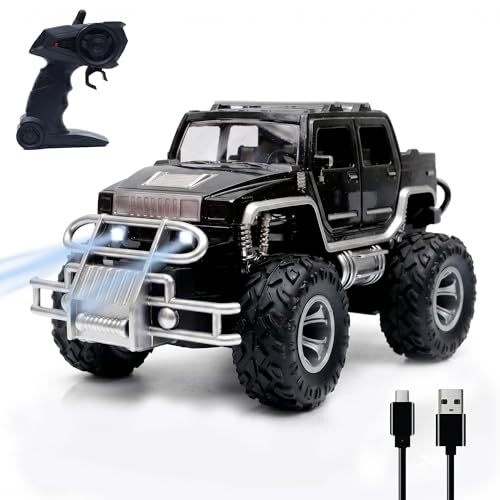 Image of Amazon Brand - Jam & Honey Off Roader Rechargeable Remote Control Car | RC Monster Truck with LED Headlights, Type-C Charging, Anti-Skid Tyres, 120 Ft Range | 2.4GHz Remote Controller (MT507) (Black)