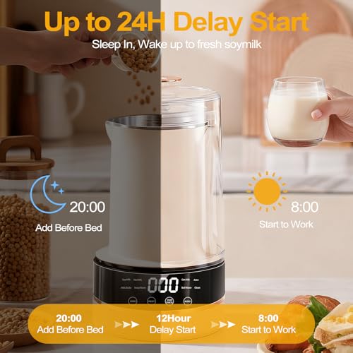 10-in-1 Nut Milk Maker Machine - 40oz/1.0L Soy Milk Maker with Auto Clean, 24-Hour Delay, Keep Warm, Boil Water, Almond Milk Maker for Homemade Oat, Juice, Milk Shakes, and Dairy-Free Drinks - Image 6