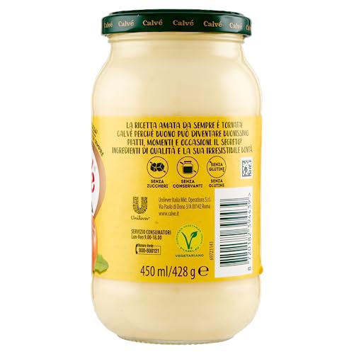 3x Calvé Classic Mayonnaise, Format 450 ml, mit Sonnenblumenöl, ideal für Sandwiches und Häppchen, ohne Konservierungsstoffe und ohne Zucker, glutenfrei, vegetarisch + Italian Gourmet polpa 400g