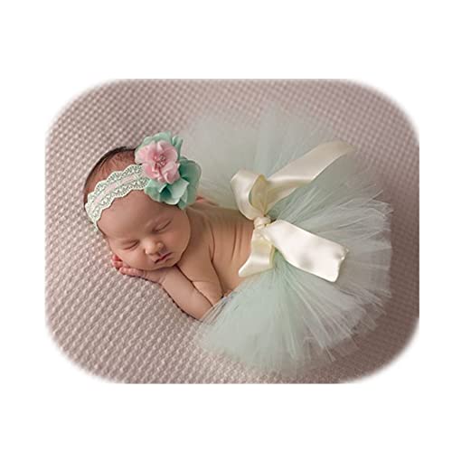 Image of Vemonllas Newborn Photography Props Girl Outfits Baby Photo Props Princess Fluffy Tulle Tutu Skirt & Floral Headband