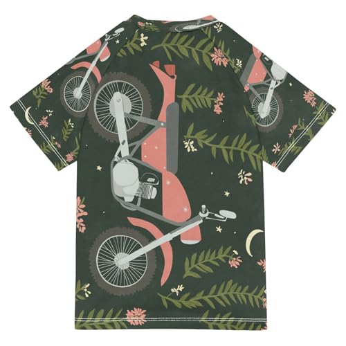Boys Short Sleeve T-Shirts Motocross Cartoon Flower Rashguard Kids Swim Shirts Sun UPF 50+2