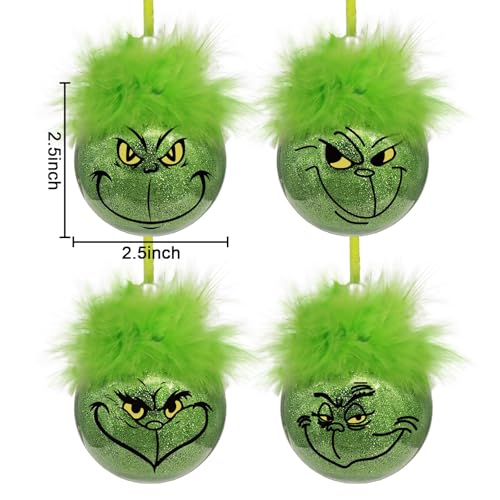 Bunny Chorus Christmas Decorations Indoor: 12pcs Cute Green Elf Christmas Tree Ornaments with Fuzzy Hair, Hanging Thief Monster Xmas Balls for Tree Fireplaces Garland, Kids Home School Office Decor - Image 3