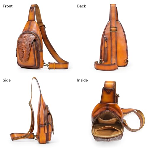 NIUCUNZH Genuine Leather Sling Bag Crocodile Flap Crossbody Purse Cross Shoulder Body Bags for Travel Everyday Carry Brown3