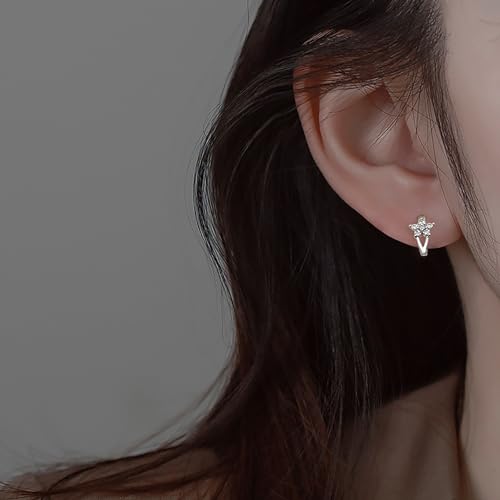 Reffeer Solid 925 Sterling Silver CZ Flower Hoop Earrings Huggie for Women Teen Girls Cute Daisy Hoop Earrings2