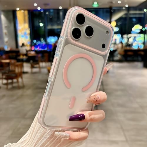 Coque iPhone 16 Pro Max rose silicone transparent magnétique rigide
