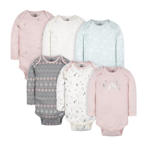 Image of Gerber Baby Bodysuits Long-Sleeve Cotton Onesies 6-Pack for Girls Newborn