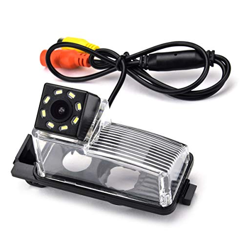 aSATAH 12 LED ajustable ángulo de visión trasera de coche cámara para Nissan Tiida, Versa Hatchback/Grand Livina/Pulsar/Fairlady Z y cámara de vehículo impermeable de marcha atrás (12 LED ángulo ajustable)