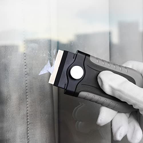 Image of Razor Blade Scraper Tool, Windows, Glass Stovetop Paint Scraper | 10PCS Stainless Steel Blades Bulit-in Blade Storage Container, Removing Paint, Adhesive, Stickers, Labels, Decal,Grease