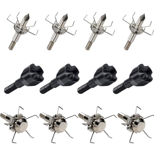 KURUGEILI 12PK 100 Grain Small Game Broadheads Judo Points & Hammer Mixed Set with Broadhead Case Screw in Arrowheads for Hunting & Field Practice-Perfect for Small Game and Target Shooters
