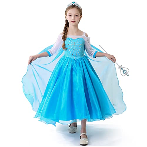 Elsa Costume for Girls, Long Sleeve Princess Dress Up Clothes for Birthday Party Cosplay, Age 2-3