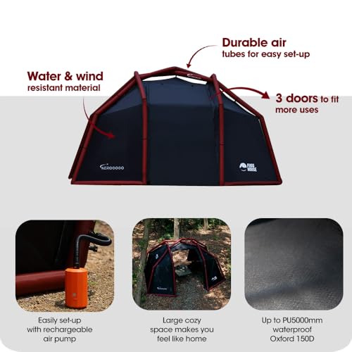 Aerogogo Inflatable Camping Tent with Electric Pump, 2-4 Person Air Tent, Set Up in Seconds Inflatable Tents for Camping, Waterproof Windproof Inflatable Tent for Adults, Easy Set up Glamping Tent