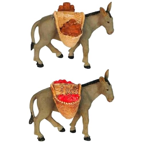 Acan Tradineur - Pack de 2 burros con alforja para Belén, durexina, Figuras Decorativas de Animales para Nacimiento, Adorno Artesano, Pesebre, Navidad, 7 x 8 x 3 cm, Modelo Aleatorio.