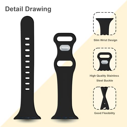 Image of Slim Band Compatible with Apple Watch Bands 38mm 40mm 41mm 42mm 44mm 45mm 46mm 49mm for Women Men,Soft Thin Narrow Silicone Sport Strap Wristbands for iWatch Series 11 10 9 8 7 6 5 4 3 2 1 SE Ultra Black