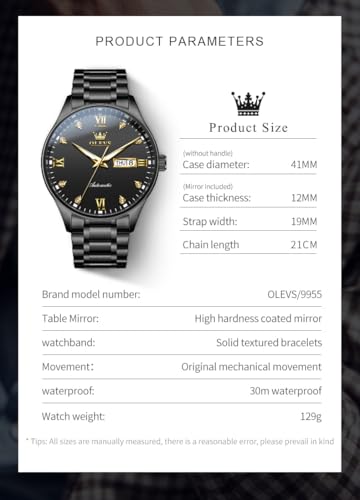 Image of OLEVS Automatic Watches for Men Self Winding Mechanical Classic Diamond Business Luxury Dress Stainless Steel Waterproof Calendar Mens Watch