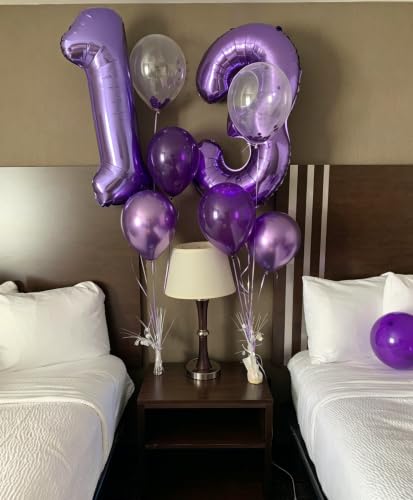 Image of Number Balloons Purple 9 Balloon 40 inch for 9th Birthday Party Decorations | Saturated Color, Large 40 in, With Straw & Hanging Hole, For Back-to-School Season, Wedding, Christmas, New Year, Anniversary