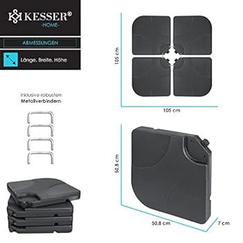 KESSER Lot De 4 Pieds Parasol Déporté - Remplissage Eau/sable 60L/80kg - Connecteur Métal