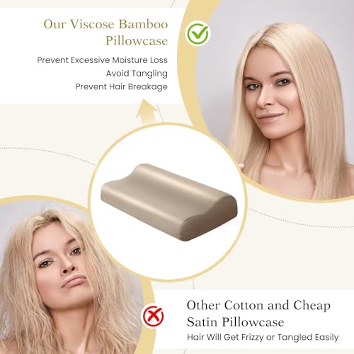 Image of Cooling Pillowcase for Contour Pillow- Rayon Derived from Bamboo Contour Cervical Neck Pillow Case Cover- Breathable Silky Soft Pillowcase for Hot Sleepers,24 x14 x5 /3.7 Inches 1 Piece Taupe