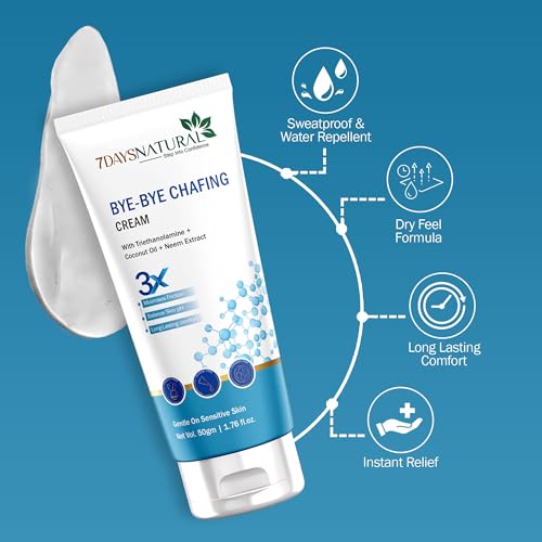 Image of 7DAYSNATURAL Anti Chafing Cream | Triethanolamine & Coconut Oil Rash & Friction Relief Formula | Gentle on Sensitive Skin | For Men & Women | 50g